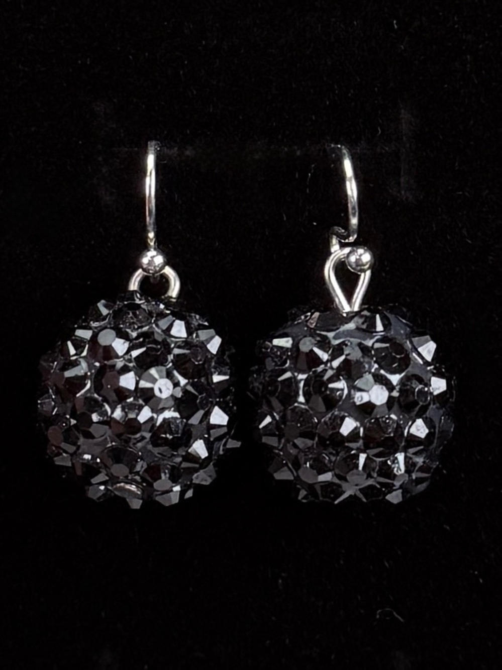 Silvertone and black reflective, lightweight ball bead pierced earrings